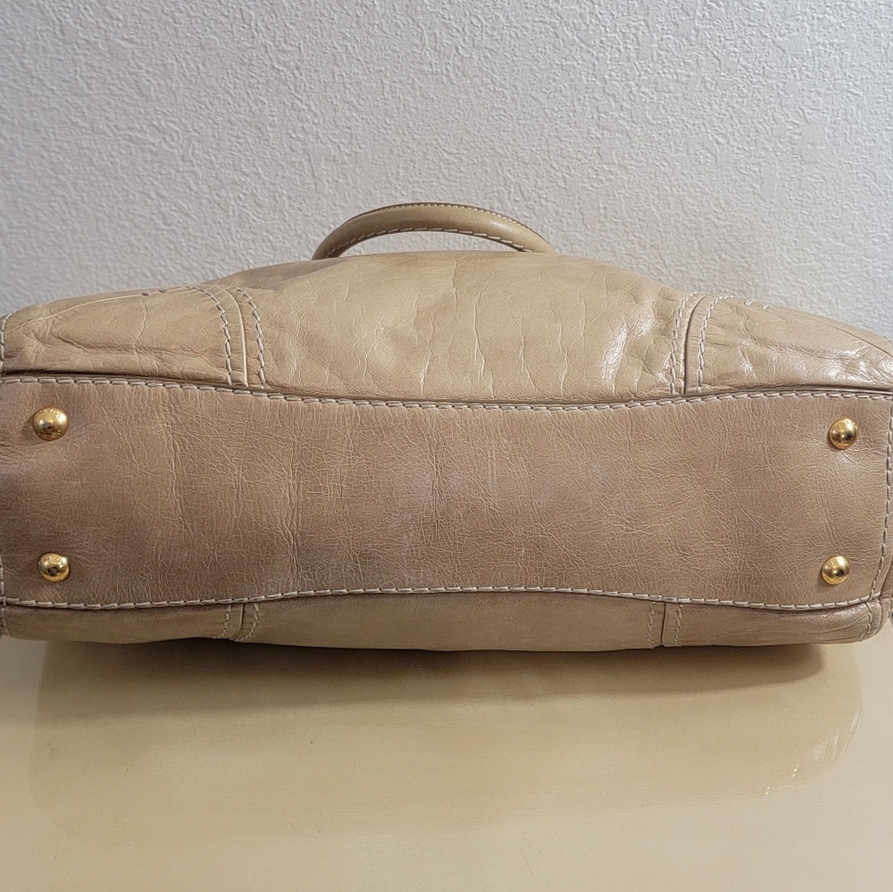 ✨PRADA✨Vitella Satchel Large Calf Leather Tote Soft Metallic Gold - Picture 10 of 15